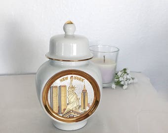 Chokin New York Lady Liberty Twin Towers Empire State Building Ginger Jar
