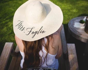 Bride gift.Custom last name beach floppy hat. bridal shower gift. custom floppy hat. bride beach hat.bride hat.honeymoon hat