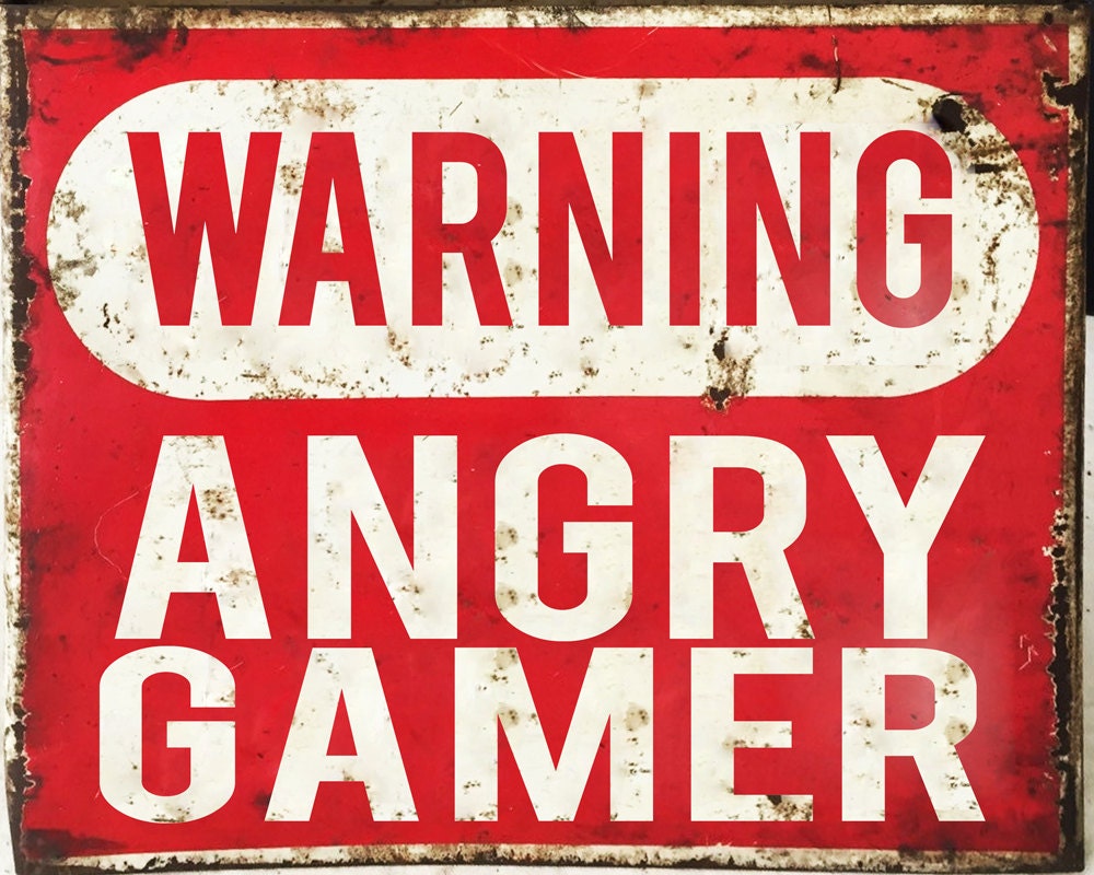 Warning Angry Gamer Sexy Enamel Metal Tin Sign Wall Plaque