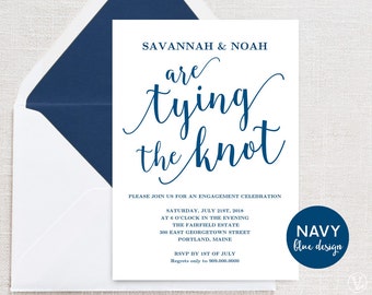 Navy Blue Engagement Party Invitation, Printable Engagement Announcment, INSTANT DOWNLOAD, Editable Text, Modern Calligraphy, The Knot VW11