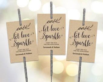 Sparkler Tags Tempate, Printable Wedding Sparkler Tags, Let Love Sparkle Tags, VW01