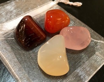IVF & Fertility Stone Set - Healing Crystals and Stones - red tigers eye - Carnelian - moonstone - rose quartz crystal - tumbled stones -