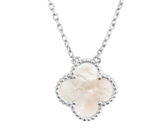 Mother of Pearl 18k White Gold over Sterling Silver Single Motif Medium Clover Necklace