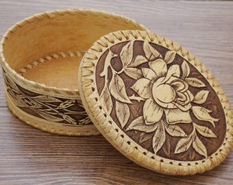 wooden keepsake box, bridesmaid gift box, housewarming gift, decorative box, rose, gift box, favor box, zero waste, birch bark,country style