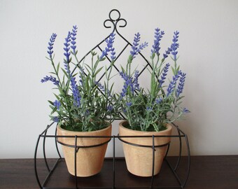 Lavender Potted Plants in Metal Holder Floral Arrangement Centerpiece Farmhouse Design Rustic Vintage Looking Floral Arrangement #455