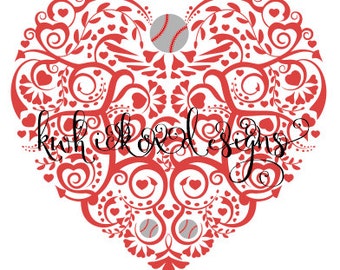 Baseball Heart Svg File, Svg File, Dxf For Silhouette, Baseball Svg