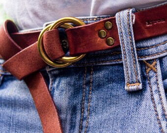 Moo Leather Belt - Solid Brass Ring Leather Belt - Handcrafted Leather Belt - Sustainable Handmade Belt - Handcrafted in Byron bay