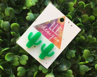 Super Cute Cactus Stud Earrings! Laser Cut Acrylic Cactus Earrings/Studs. Laser Cut Bamboo Earrings/Studs. Handmade Earrings/Studs