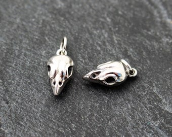 Sterling Silver Bird Skull Charm, Sparrow Skull