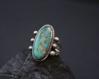 Sterling Silver Old Pawn Oval Turquoise Ring, Native American Turquoise Ring, Sterling Navajo Turquoise Ring, Old Pawn Navajo Ring (AS IS)