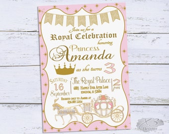 Princess Birthday Invitation, Royal Princess Birthday Party Invitation, Printable Pink and Gold Birthday Invites, Princess Theme Birthday