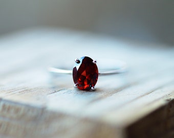 Garnet Ring Silver Sterling Silver Garnet Ring Natural Garnet Stone Oval Garnet Ring Promise Ring Anniversary Ring Wedding Ring Engagement