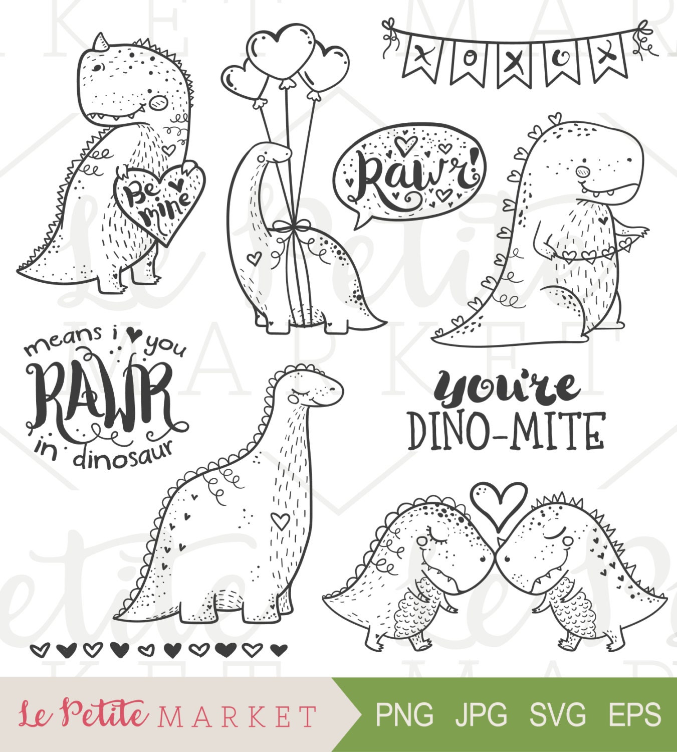 valentine dinosaur clip art set valentine illustrations