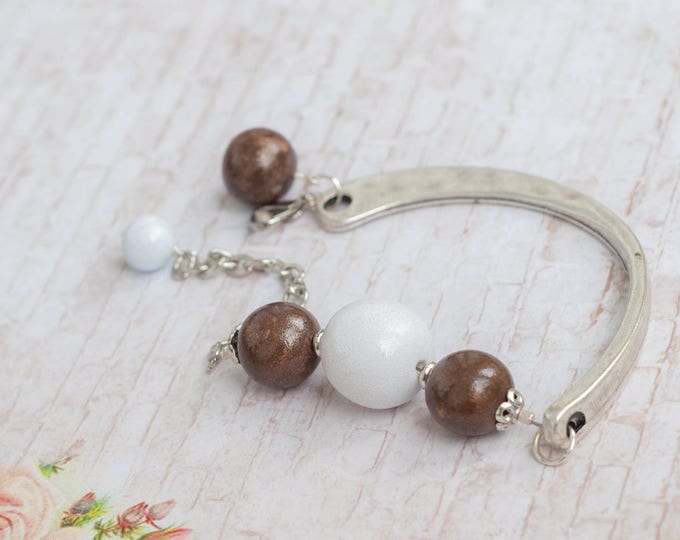 Brown bracelet, Brown bead bracelet, White and brown jewelry, Brown and white bracelet, Pulsera marrón, Bracciale marrone, Brown Armband