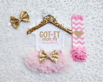 Got It From My Mama Baby Girl Outfit With Optional Headband, Leg Warmers and Bloomer. Baby Girl Outfit. Newborn Outfit. Toddler Outfit