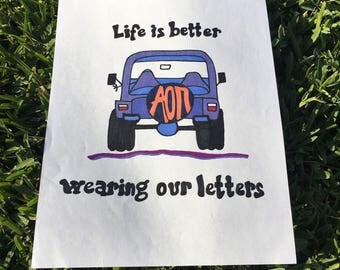 Alpha Omicron Pi jeep - customizable sorority art