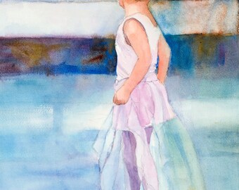 Ballerina Watercolor, Little Girl Dancer Painting, Ballet Watercolor, Child Dancer, Ballerina Art for Kids