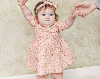 Vintage Style Pink Floral Dress, Peasant Dress, Girls Clothing, Baby Clothes