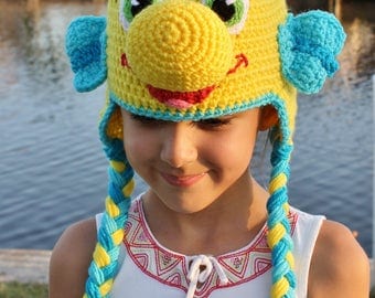 On Sale, READY TO SHIP, The Little Mermaid Flounder Crochet Hat, Flounder Crochet Hat, Disney Crochet Hat, Halloween Costume, Flounder Hat