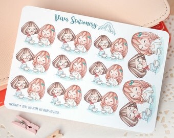 Kawaii Girls Coffee/Dinner with Friends Decorative Stickers ~Vera and Viviane~ For your Life Planner, Diary, Journal, Scrapbook...