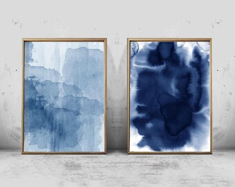 Abstract Watercolor Set Blue Painting Abstract art Minimalist art Minimal Watercolor Printable art Large Abstract Painting Modern art Set 2