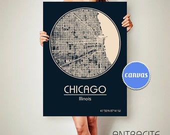 CHICAGO Illinois CANVAS Map Chicago Illinois Poster City Map Chicago Illinois Art Print Chicago Illinois poster Chicago Illinois map