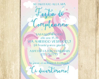 Invito Compleanno Unicorno, Invito Festa Compleanno, Invito Compleanno Stampato, Invito Compleanno Digitale, Invito Compleanno Stampabile