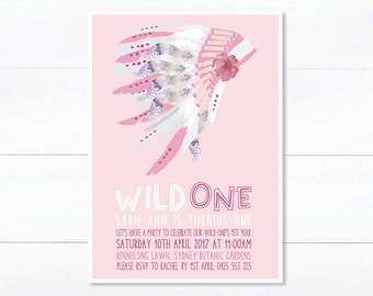 Tribal Wild one Birthday Invitations Girl Printable
