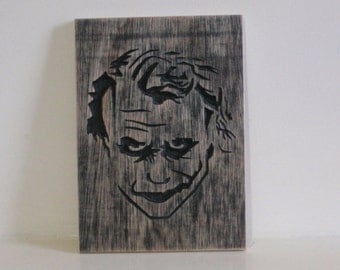 Heath ledger as the joker wood carving, batman, dark knight, joker art, movie decor wall art