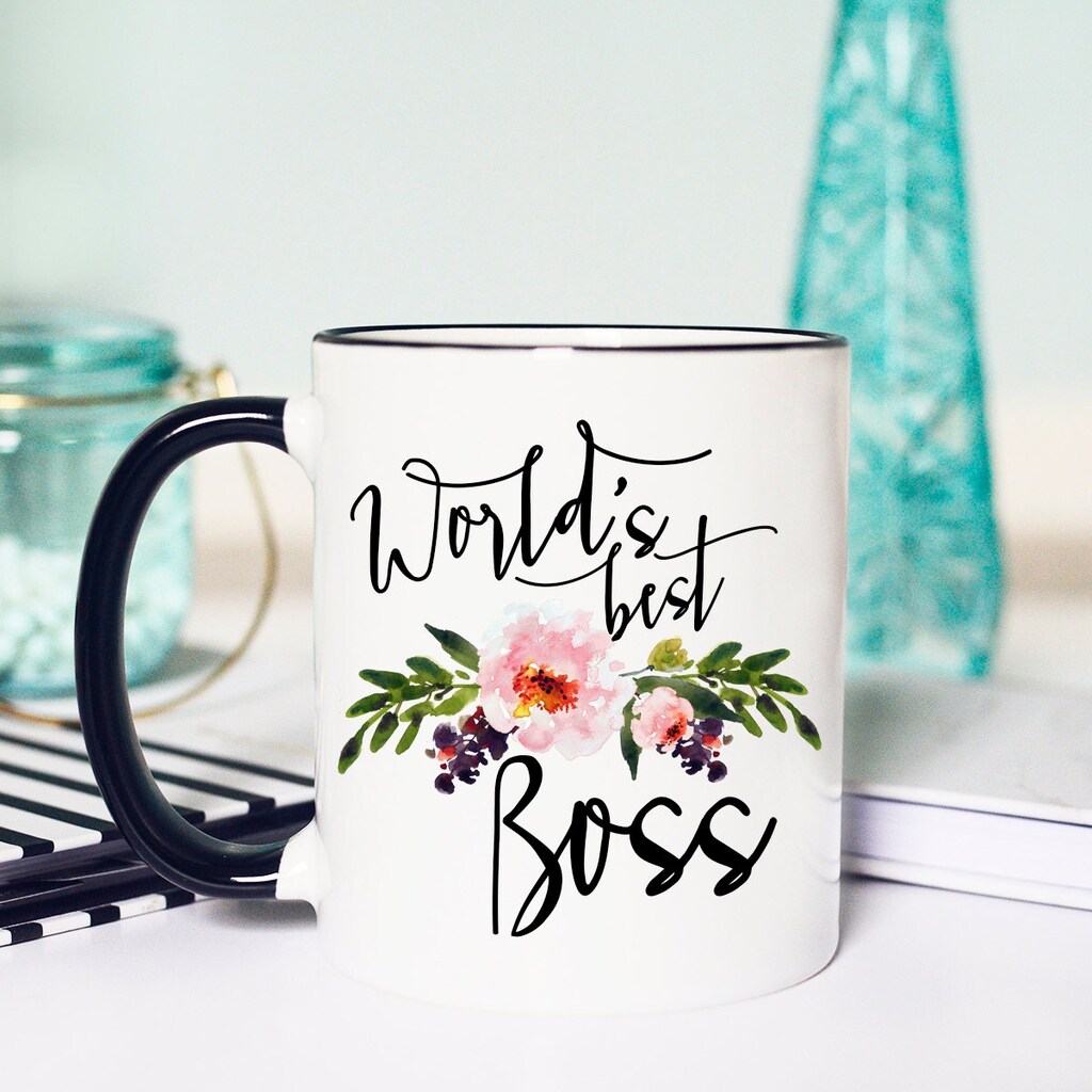 Sottobicchiere Quadrato Con Scritta "World's Best Boss", Finitura Lucida, Supporto In Faesite, Dimensioni 9x9 Cm, Regalo Per Capo.