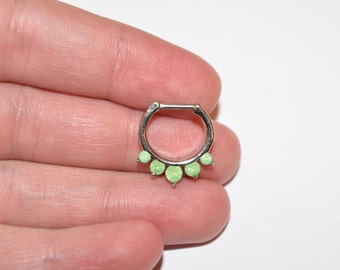 Green Five Pronged Opalites 316L Surgical Steel Septum Clicker Ring, Nose ring, Piercings, Septum Rings Septum piercings, opalite jewelry