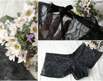 Black Lace Panties / Gothic Lace Panties / Black Lace Knickers / Black Bow Panties