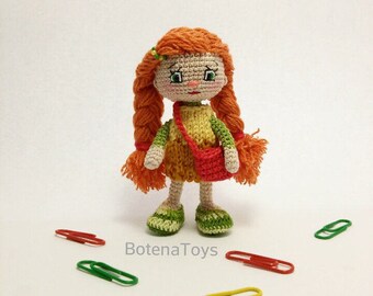 Miniature crochet art doll amigurumi girl Ooak crochet doll beautiful interior decor Exclusive handcrafted doll Tiny crochet gift funny doll
