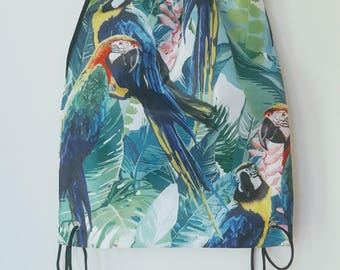 Hit Bag Perroquets et tropique | sac à dos avec lanières | 33 x 40 cm | Summer 2017 | sac de plage | Cabas imprimé recto | vacances, sport..