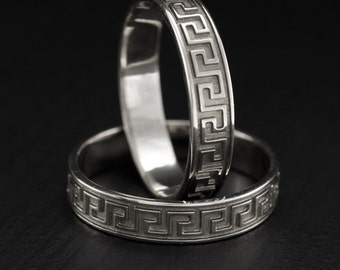 Greek silver wedding rings, Couple greek wedding rings, Greek style wedding band set, His and hers rings, Greece wedding bands, Unique bands