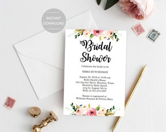 Bridal Shower Invitation, Printable Bridal Shower Invitation, Floral Bridal Shower Invitation, Bridal Shower Invitation Template