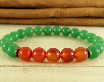 Fertility, Jade Green jewelry, Jade stone, Fertility bracelet, Carnelian jewelry, Jade bracelet, Wrist mala, Gemstone jewelry, Heart chakra