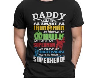 Father's Day Dad Super Hero Ironman Hulk Superman Batman Tshirt for Men Black Small - XX Large