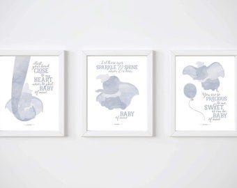 Dumbo, Set of 3, PRINTABLE, Disney quotes, Disney prints, Baby of mine, Disney wall art, Boys nursery art, Baby nursery art, Baby room ideas