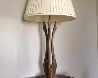 Vintage MCM walnut lamp Tall midcentury modern curved sculptural wood lamp in the style of Vladimir Kagan