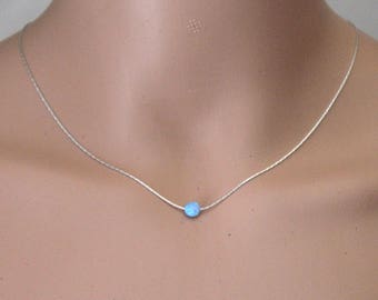 SALE Opal Coin Necklace, Disc necklace, Sterling Silver, Opal Blue Coin Necklace, Tiny Opal Necklace, Ball Necklace, Delicate Opal Necklace