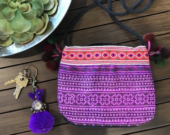 Pom Pom Bag. Beach Bag. Travel Bag. Hmong Bag. Bohemian bags. Boho Bag. Crossbody Bag. Leather Bag. Summer Bag. Crossbody Pom Bag.