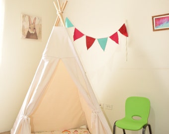Ready to ship Natural Canvas Plain Kids Teepee / Kids Play Tent / Wood pole included / Tipi / Tepee set / Teepee / Tent / teepee