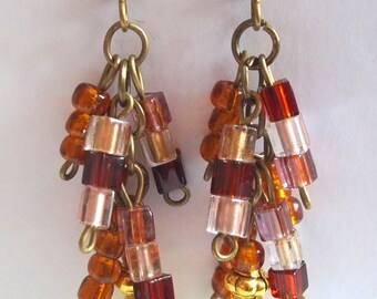 Brown orange yellow bronze drop earrings