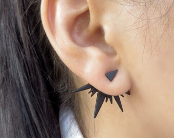 Geometric Jacket Earring, Black Ear Jacket Earring, Minimalist Ear Cuffs, Black Stud Earring, Fashion Ear Jacket, Women Trendy Jewelry