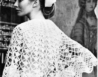 ladies crochet poncho pattern crochet pattern pdf womens DK lacy poncho Vintage 70s length 20 inch DK light worsted 8ply Instant download