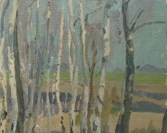 VINTAGE BIRCH PAINTING Original Oil Painting by a Soviet Ukrainian artist Kakalo A. 1980s, Signed, Soviet Ukrainian Fine Art, High Quality