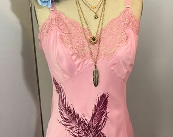 Vintage slip/boho hand printed slip/slip dress/over dyed slip dress/vintage lingerie/FAB 208 NYC/hand dyed slip dress