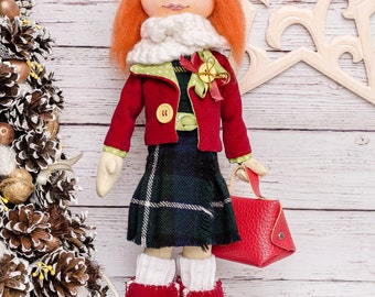 Christmas gift. Fabric Doll. Handmade doll.Xmas decorations. Interior doll. Art doll. Rag doll. Textile doll. Elf doll. Decorative doll.Doll