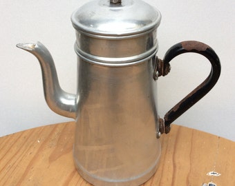 Vintage Aluminum Coffee Maker Black Handle